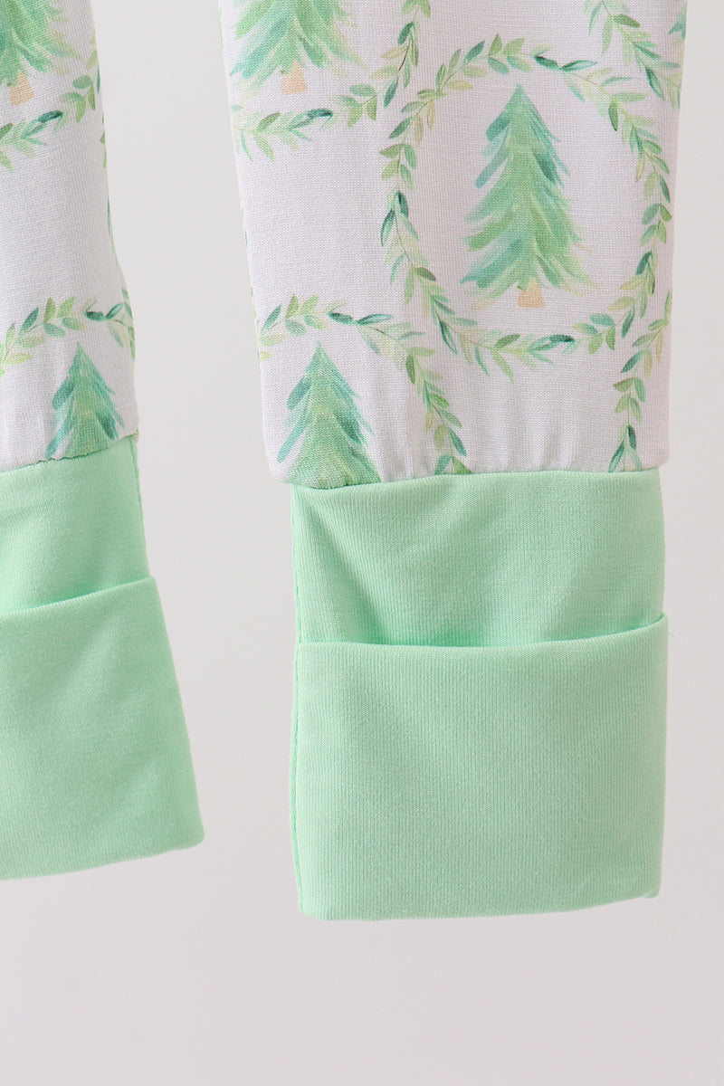 Green Wreath Christmas Tree Zipper Romper