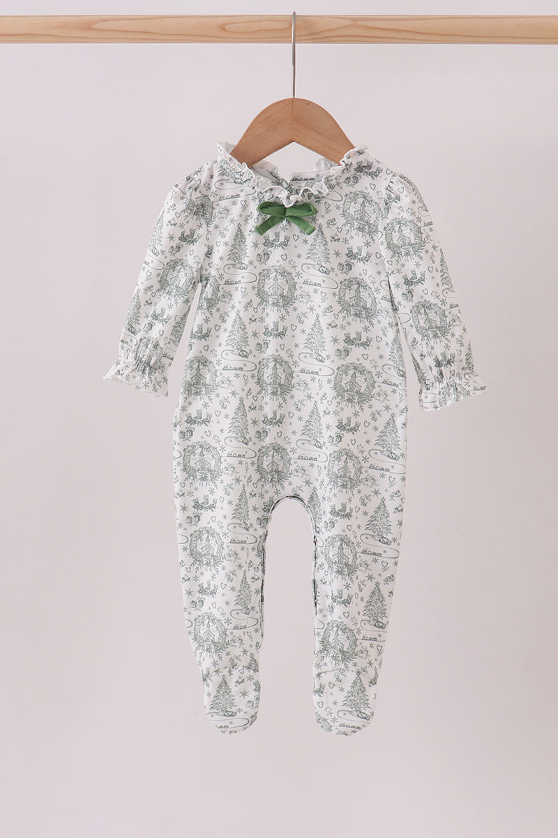 Holiday Toile Footie with Bow Detail