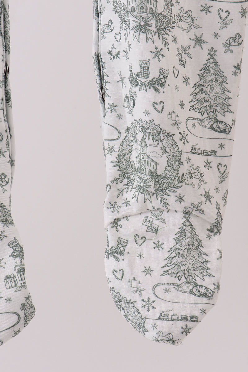 Holiday Toile Footie with Bow Detail
