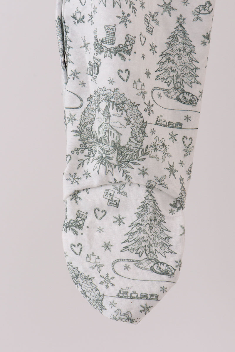 Holiday Toile Footie with Bow Detail