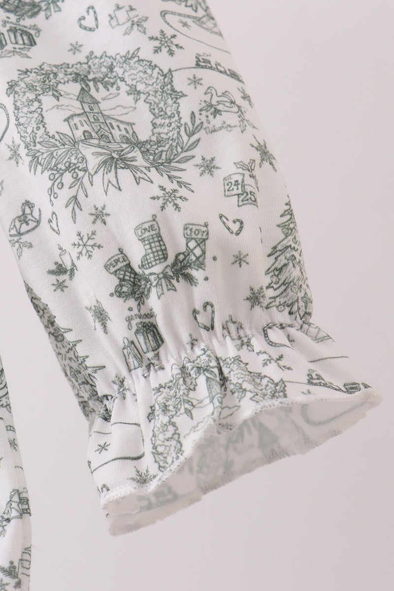 Holiday Toile Footie with Bow Detail