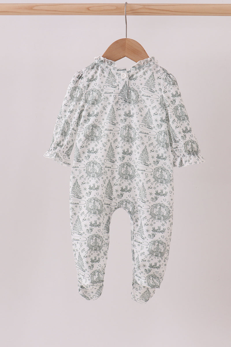 Holiday Toile Footie with Bow Detail
