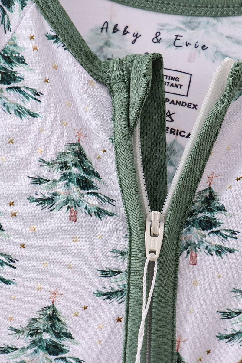 Green Christmas Tree Bamboo Zipper Onesie