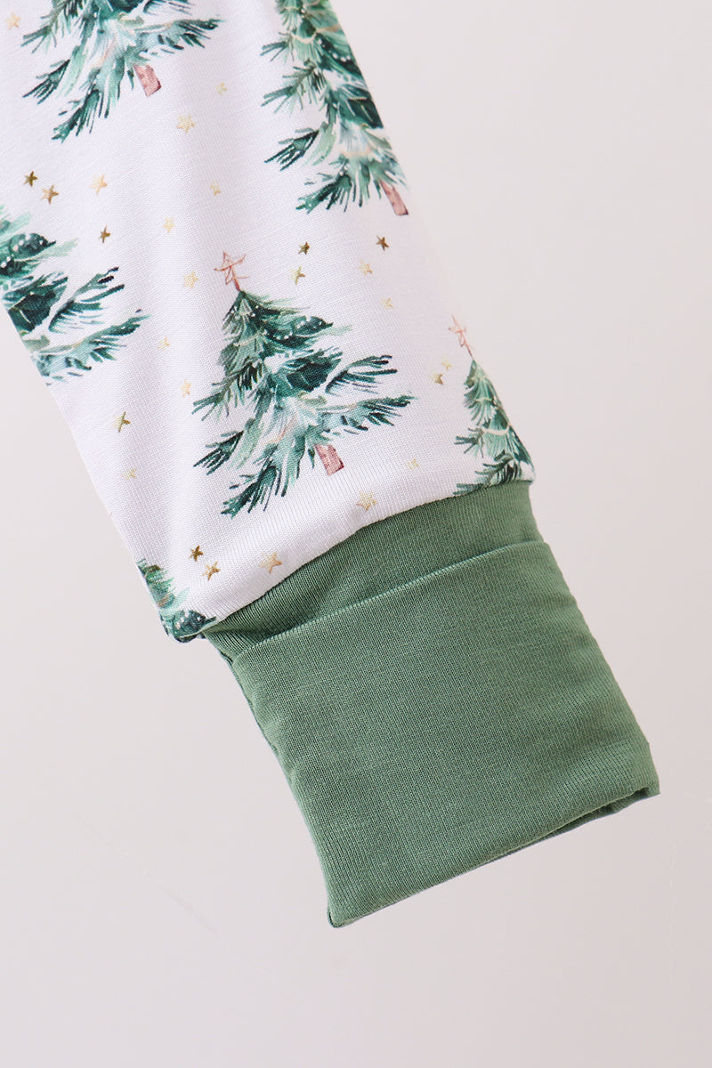 Green Christmas Tree Bamboo Zipper Onesie