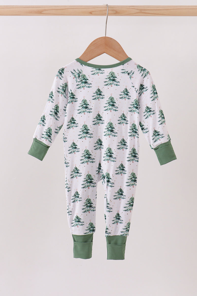Green Christmas Tree Bamboo Zipper Onesie