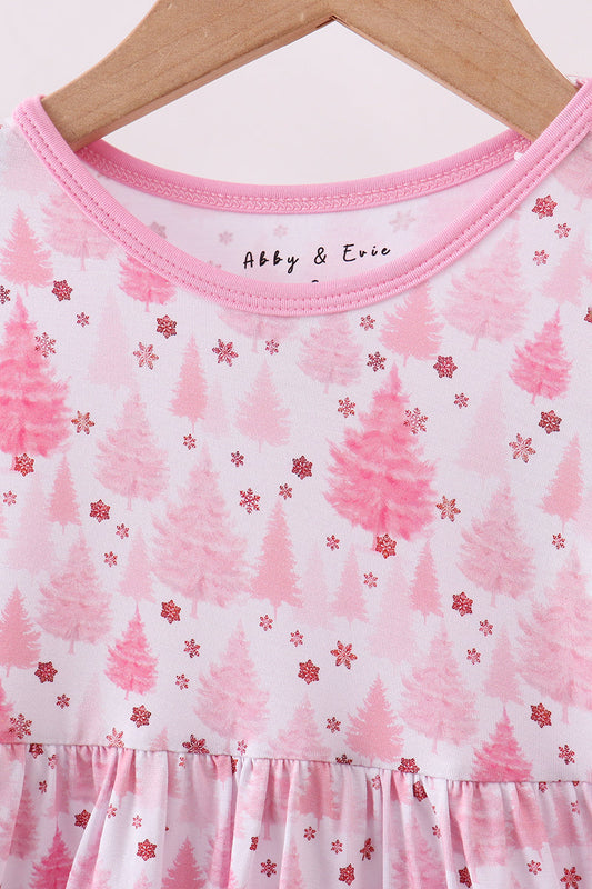 Pink Christmas Tree Twirl Dress - Bamboo Fiber