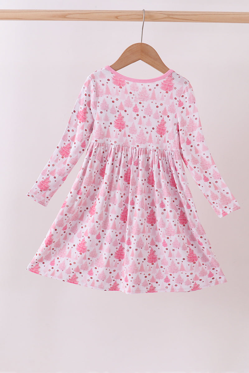 Pink Christmas Tree Twirl Dress - Bamboo Fiber