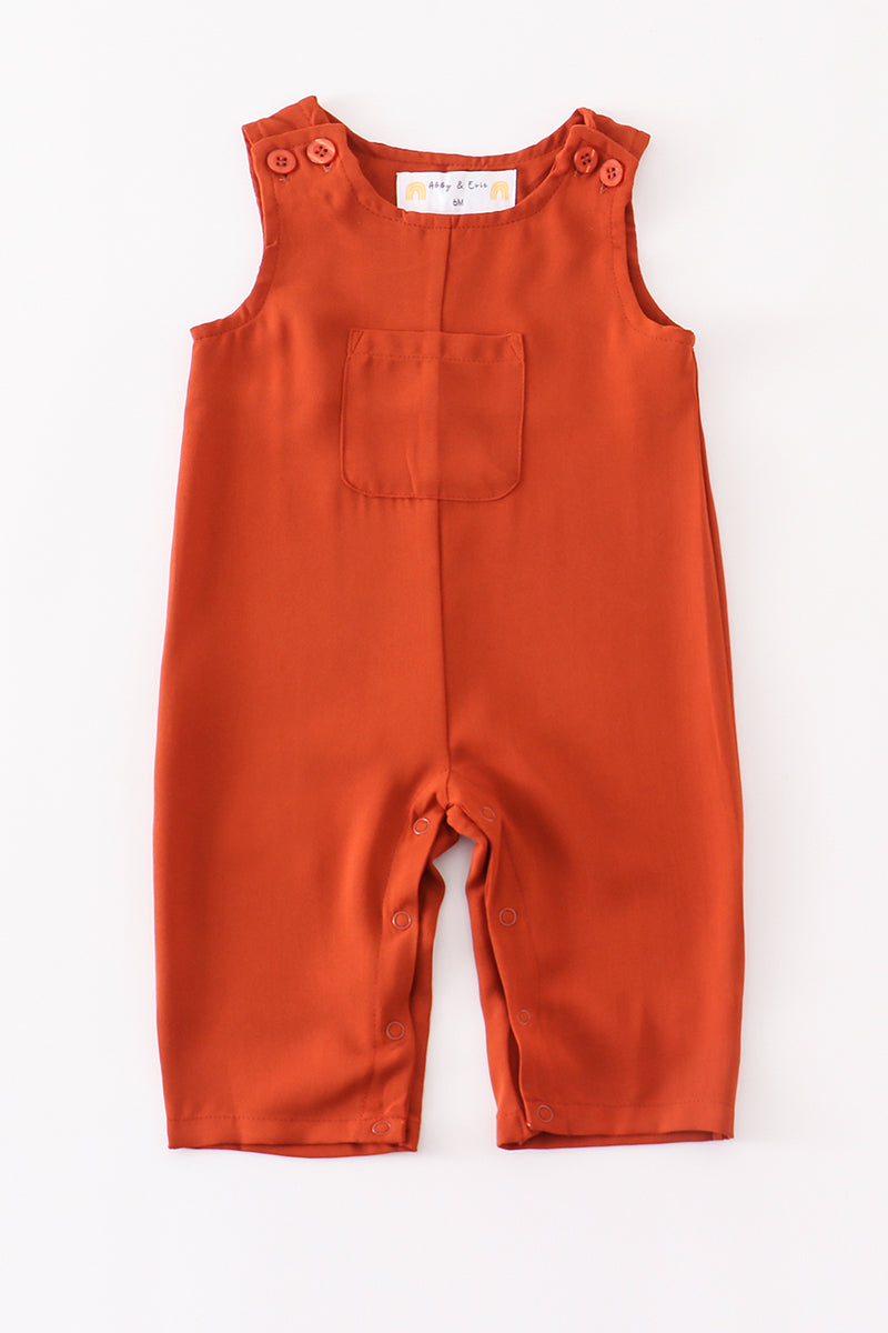 rust baby romper
sleeveless baby jumpsuit
baby romper with snaps
neutral baby outfit
toddler summer romper
baby boy or girl one-piece
