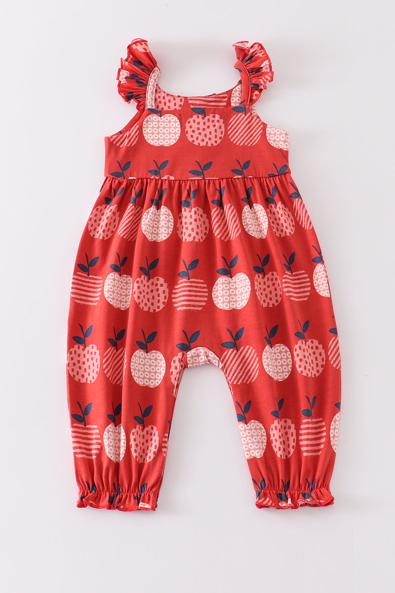 Red Apple Print Ruffle Jumpsuit