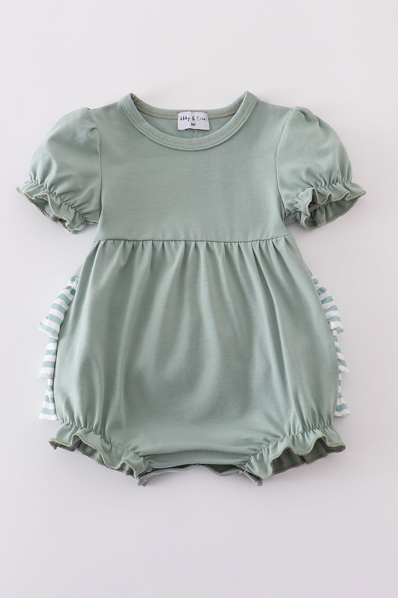 Soft Sage Ruffle Baby Romper front