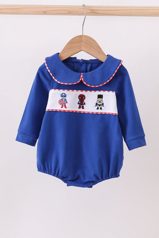 Superhero Smocked Baby Bubble Romper – Blue & Red