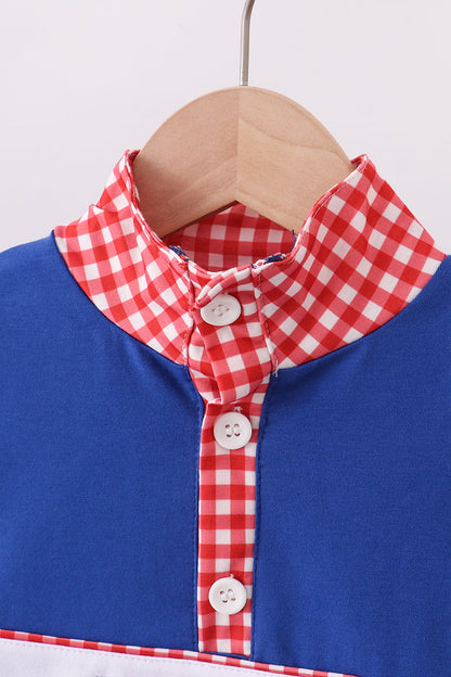 Superhero Gingham Boy’s Long Sleeve Shirt – Blue & Red