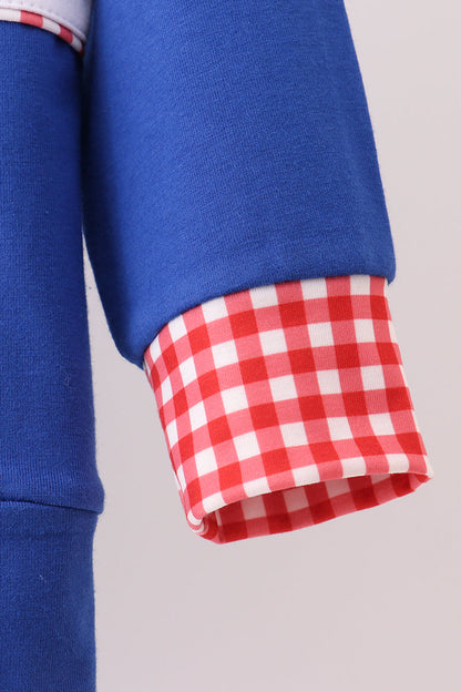 Superhero Gingham Boy’s Long Sleeve Shirt – Blue & Red