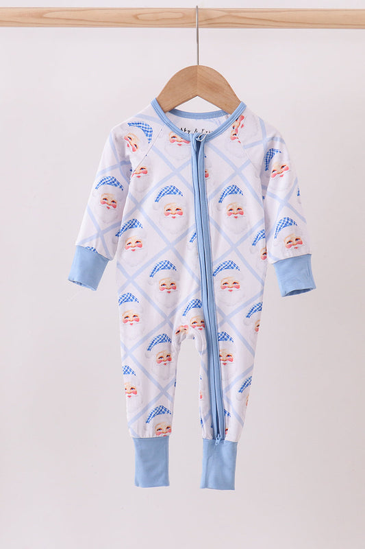 Blue Santa Baby Zip Romper