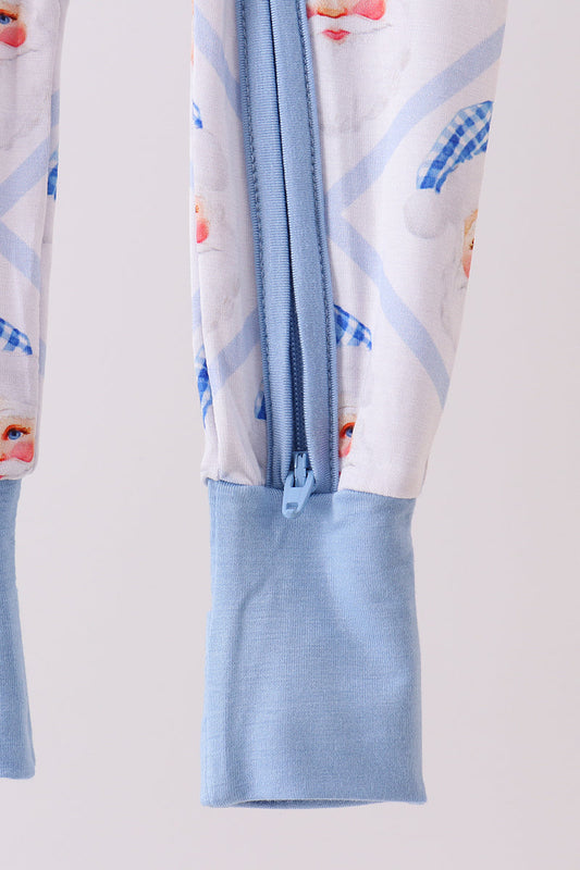 Blue Santa Baby Zip Romper