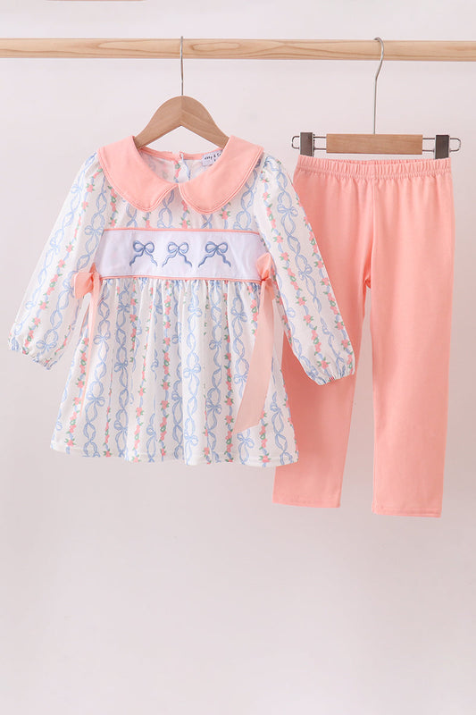 Peach Bow Tunic & Legging Set for Girls