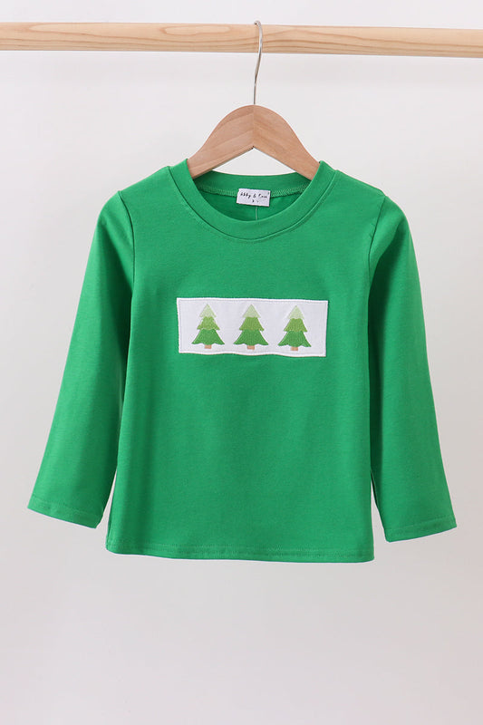 Classic Green Christmas Tree Appliqué Shirt