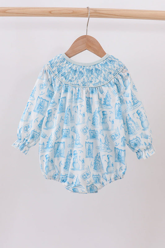 Snowman Smocked Baby Bubble