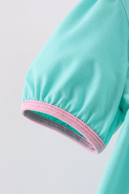Mint Green Girls Holiday Dress with Pink Tree Embroidery