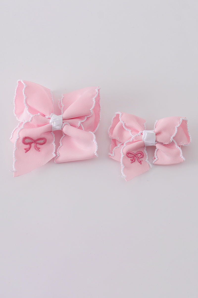 Pink Embroidered Hair Bow