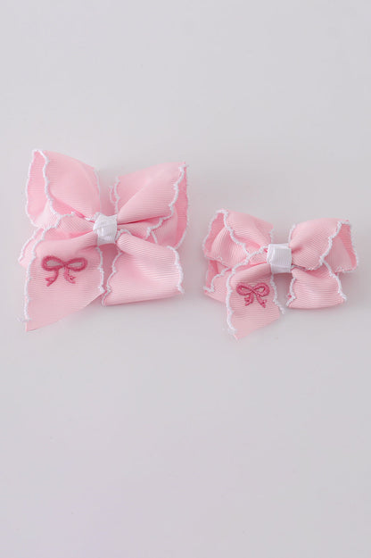 Pink Embroidered Hair Bow