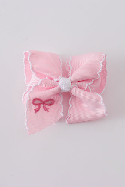 Pink Embroidered Hair Bow