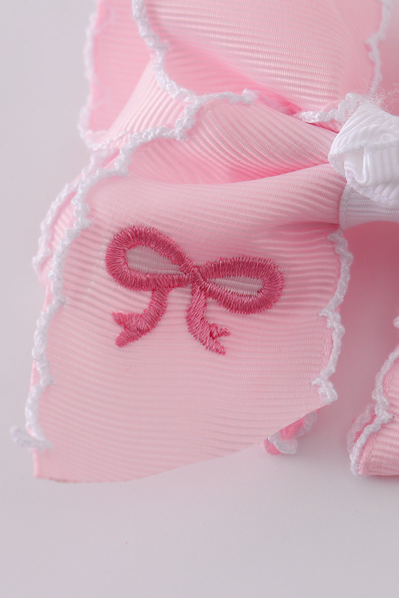 Pink Embroidered Hair Bow