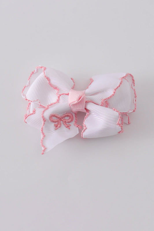 White Embroidered Hair Bow