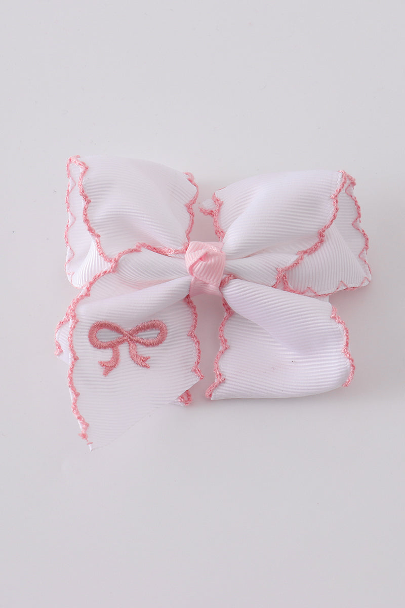 White Embroidered Hair Bow