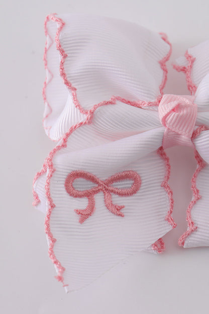White Embroidered Hair Bow