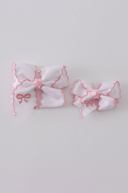 White Embroidered Hair Bow