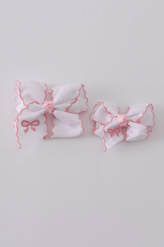 White Embroidered Hair Bow