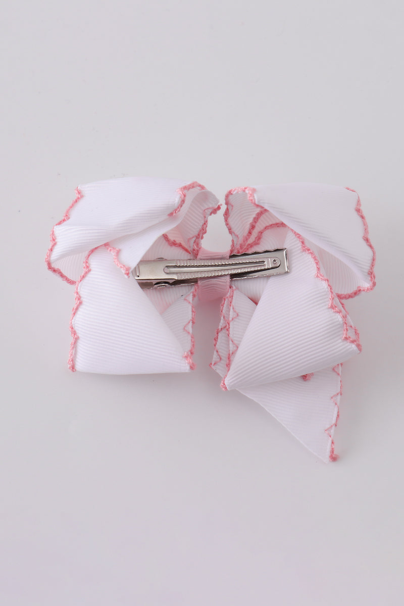 White Embroidered Hair Bow