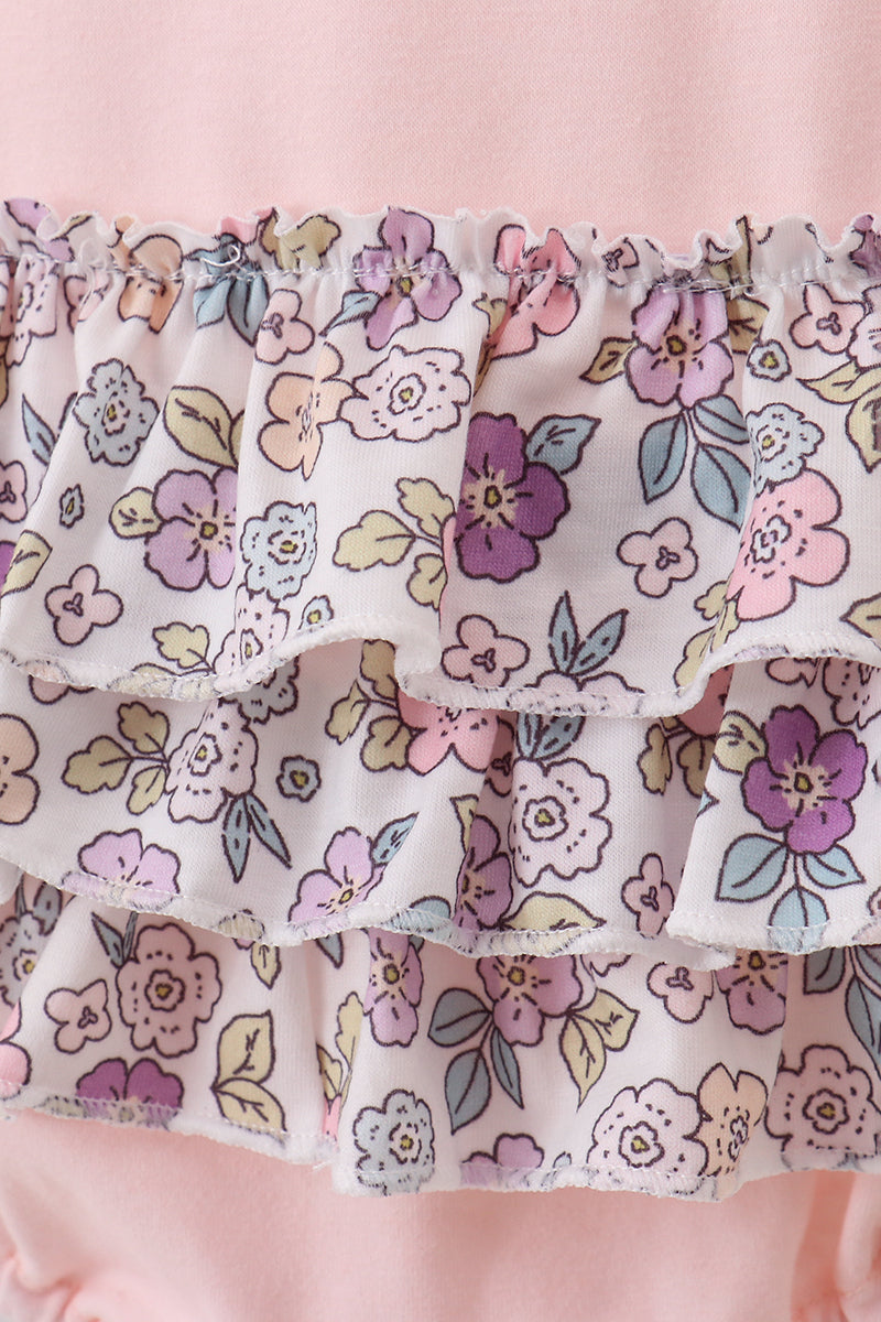 Pink Floral Bow Bubble Romper