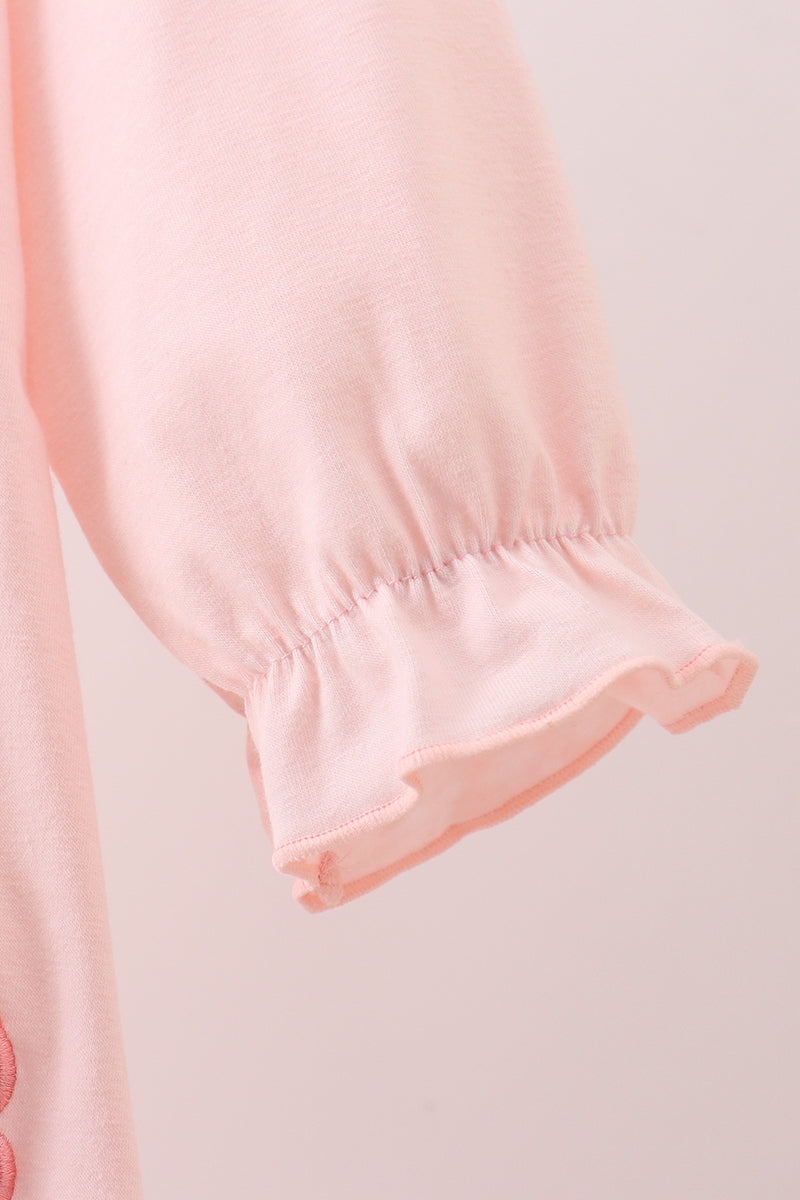 Pink Floral Bow Appliqué Ruffle Dress