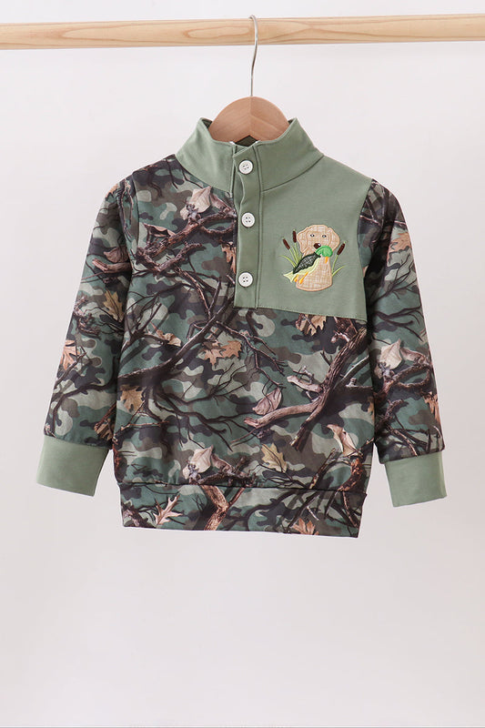 Camouflage Dog Hunting Appliqué Pullover