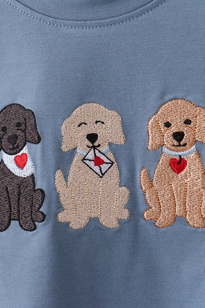 Blue Puppy Embroidered Set