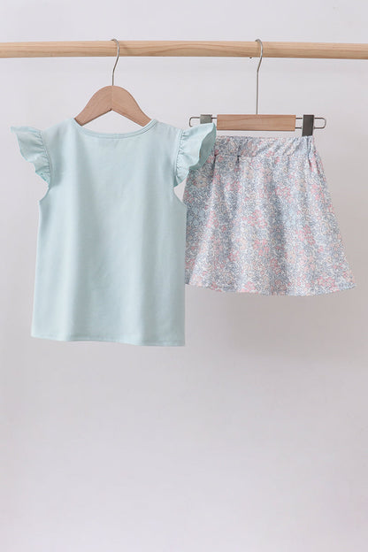 Floral Bunny Appliqué Ruffle Skort Set