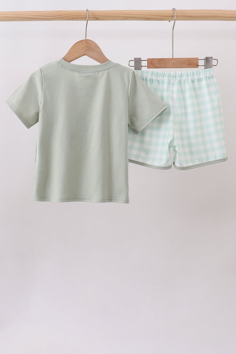 Football French Knot Gingham Shorts Set