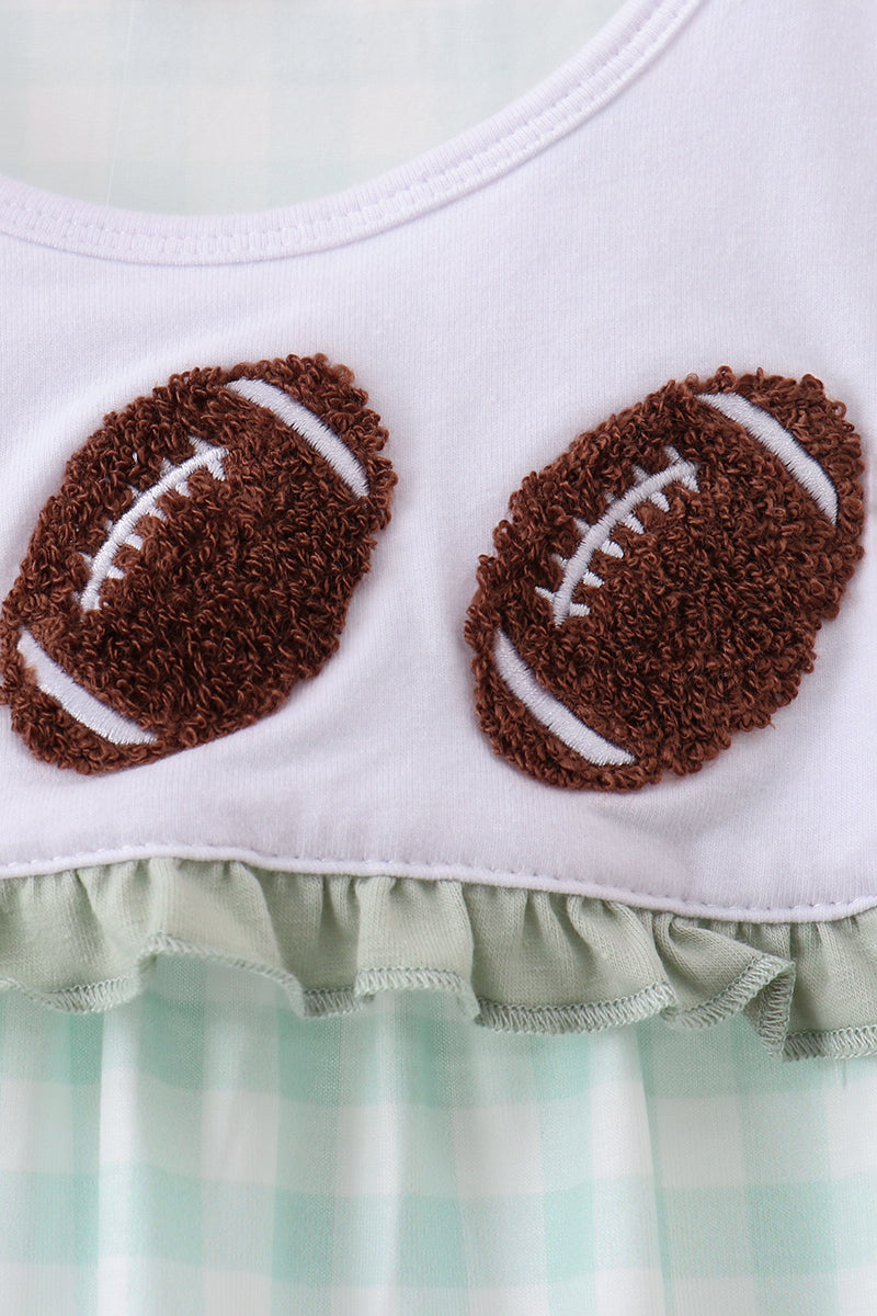 Football French Knot Gingham Ruffle Dress