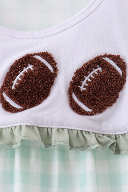 Football French Knot Gingham Ruffle Dress