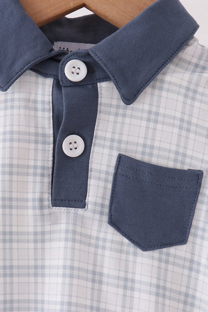 Boys Blue Plaid Collared Bubble Romper