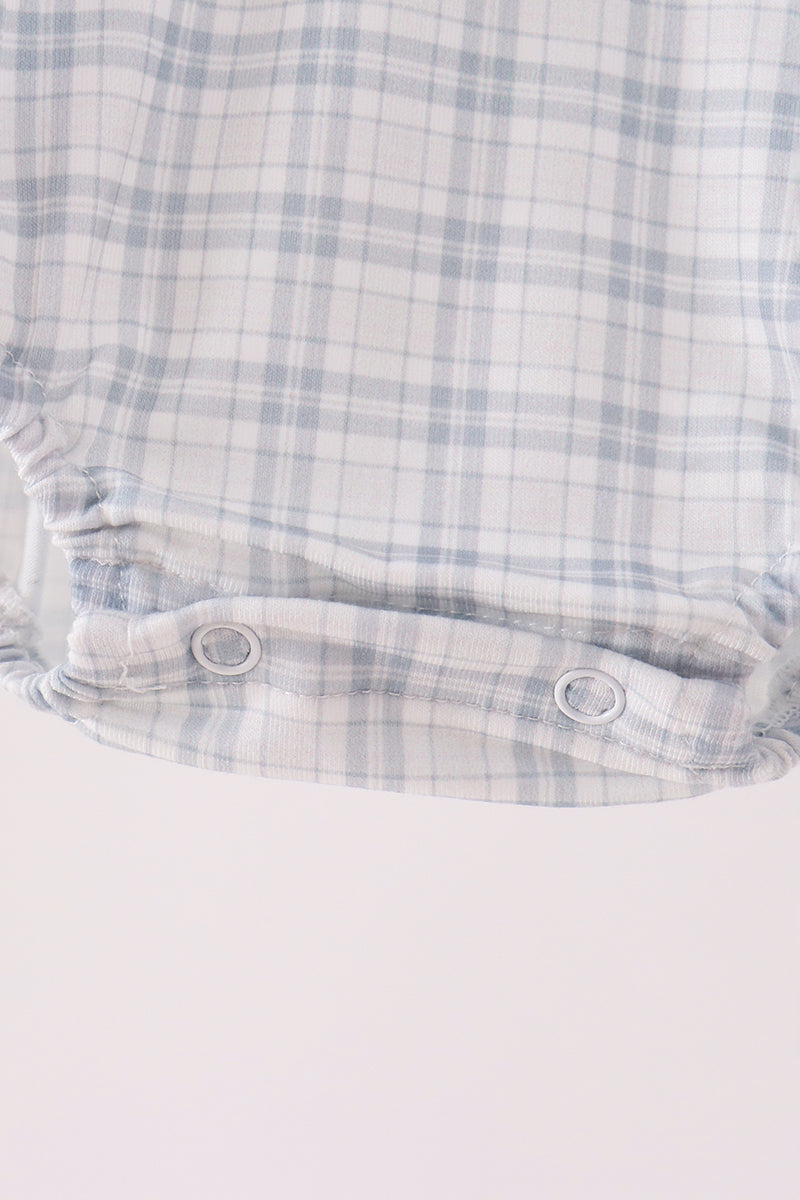 Boys Blue Plaid Collared Bubble Romper