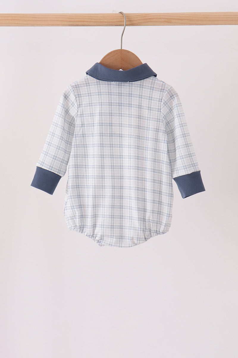 Boys Blue Plaid Collared Bubble Romper