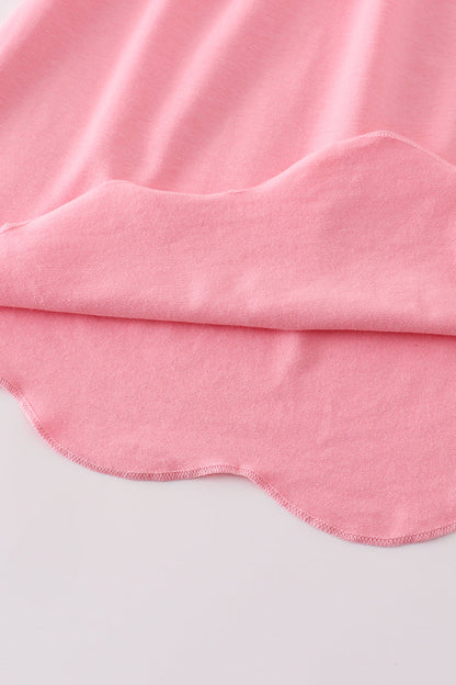Pink Vase Embroidered Baby Dress – Scalloped Hem & Floral Collar