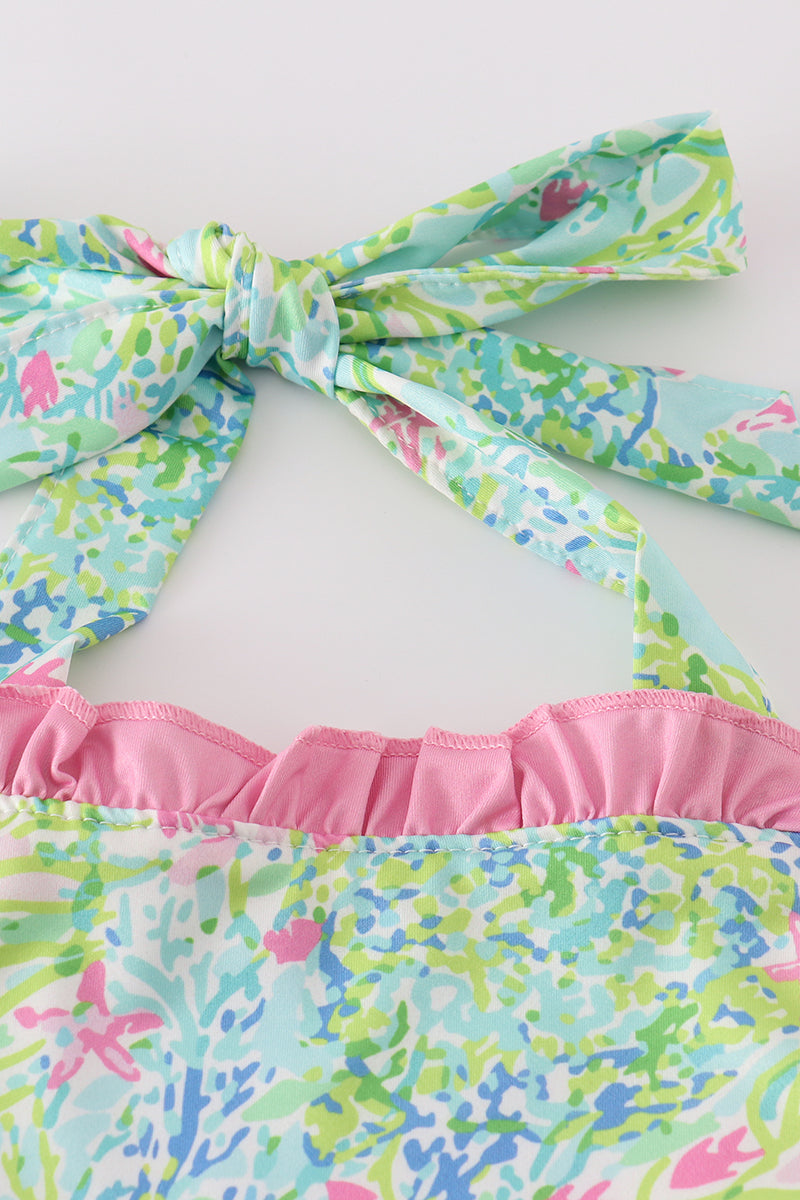 Pink Ruffle Baby Swimsuit – Tropical Halter One-Piece