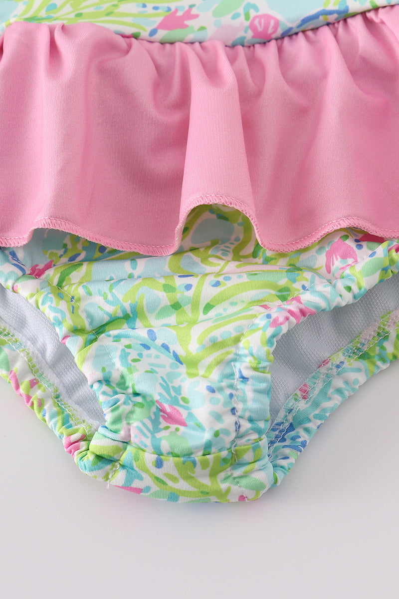 Pink Ruffle Baby Swimsuit – Tropical Halter One-Piece