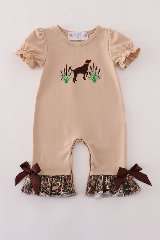 Chocolate Lab Camo Ruffle Baby Romper