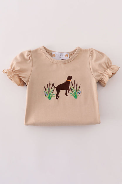 Chocolate Lab Camo Ruffle Baby Romper