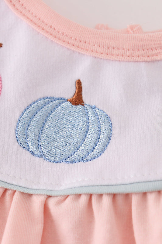Pastel Pumpkin Flutter Sleeve Romper – Baby Girl Fall Bubble